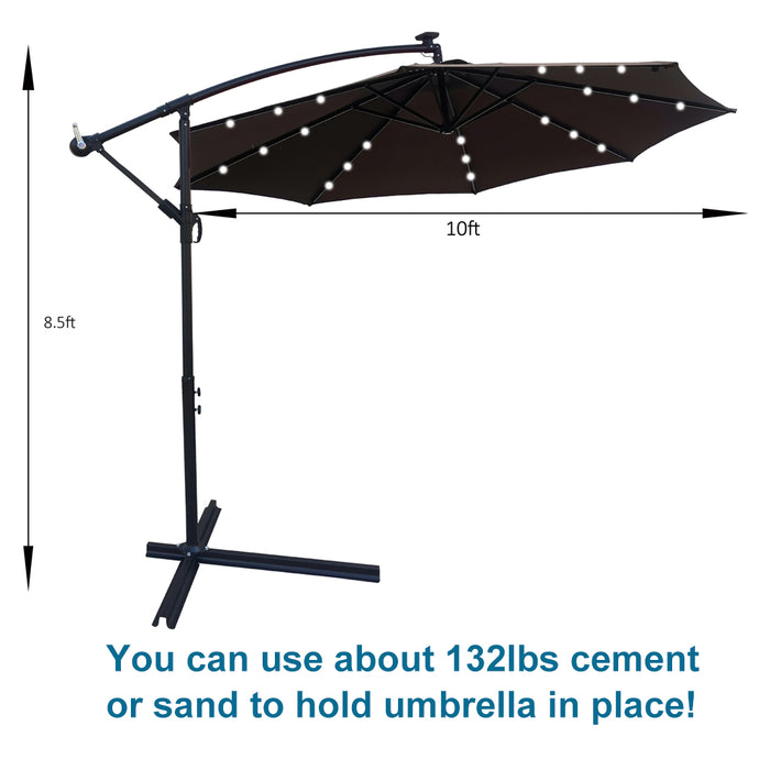 10ft Solar Powered LED lights Patio Umbrella Square Deluxe Offset Umbrella 360°Rotation