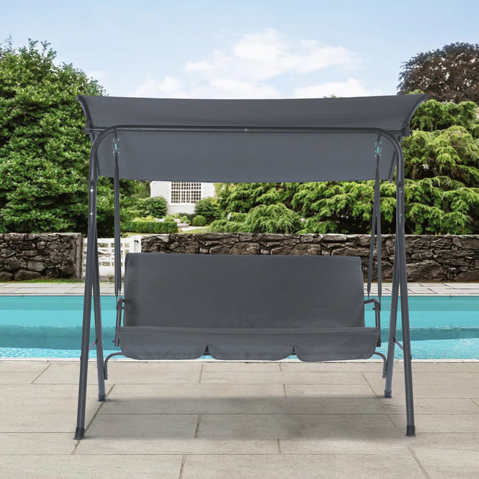 Gray 3-Seater Outdoor Adjustable Canopy Porch Swing Chair for Patio, Garden, Poolside, Balcony