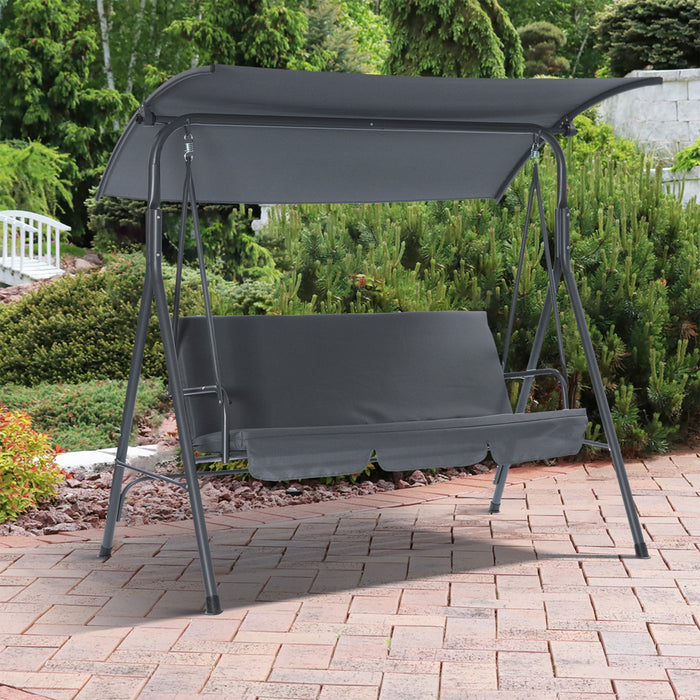 Gray 3-Seater Outdoor Adjustable Canopy Porch Swing Chair for Patio, Garden, Poolside, Balcony
