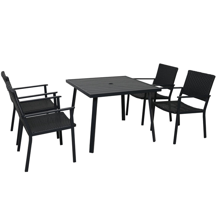 5-Piece Table Set Outdoor Patio Table and Chairs with Umbrella Hole for Yard, Balcony