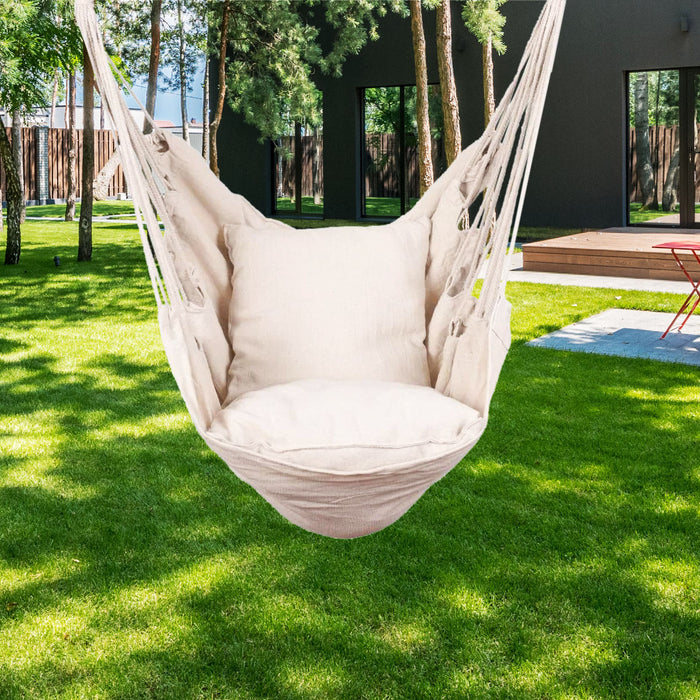 Indoor/Outdoor Hammock Chair Cotton Weave Hanging Chair for Yard, Bedroom, Porch