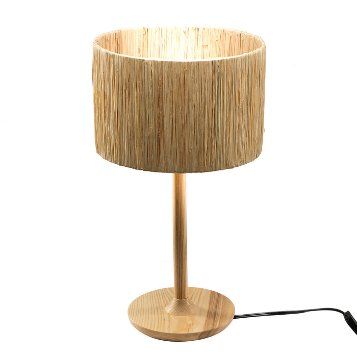 21.3" LED Table Lamp,Solid Wood with Grass Made-Up Lamp Shade