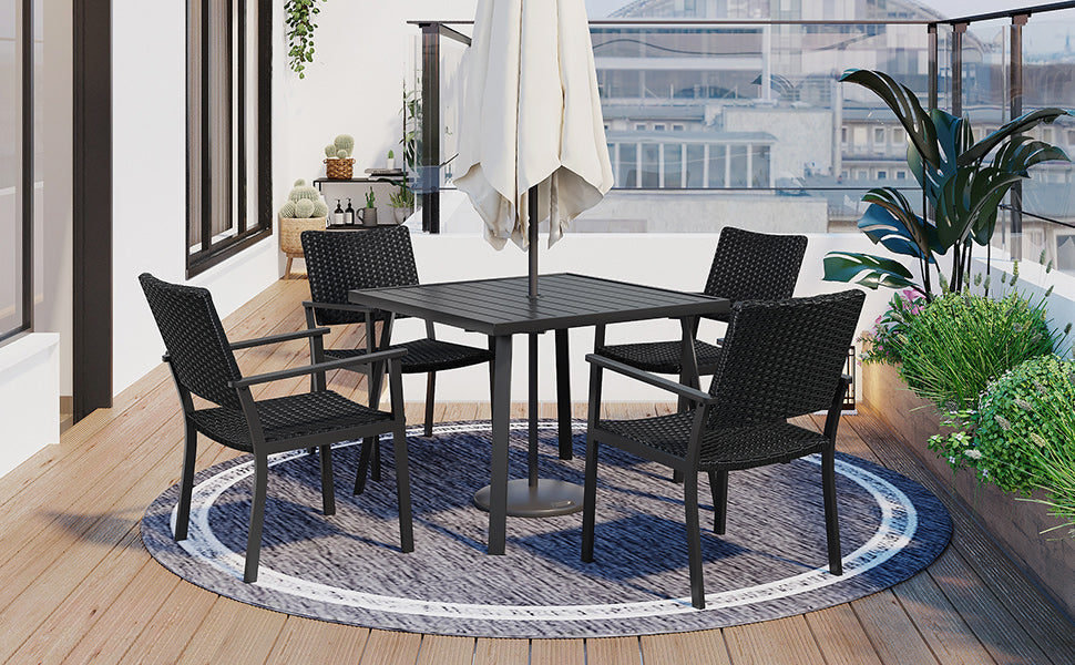 5-Piece Table Set Outdoor Patio Table and Chairs with Umbrella Hole for Yard, Balcony
