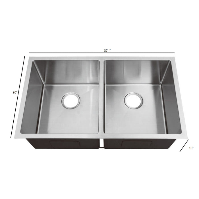 37"x20"x10" Double Bowl Kitchen Sink Farmhouse Apron Stainless Steel Undermount SUS304 Sink with Grid and Strainer