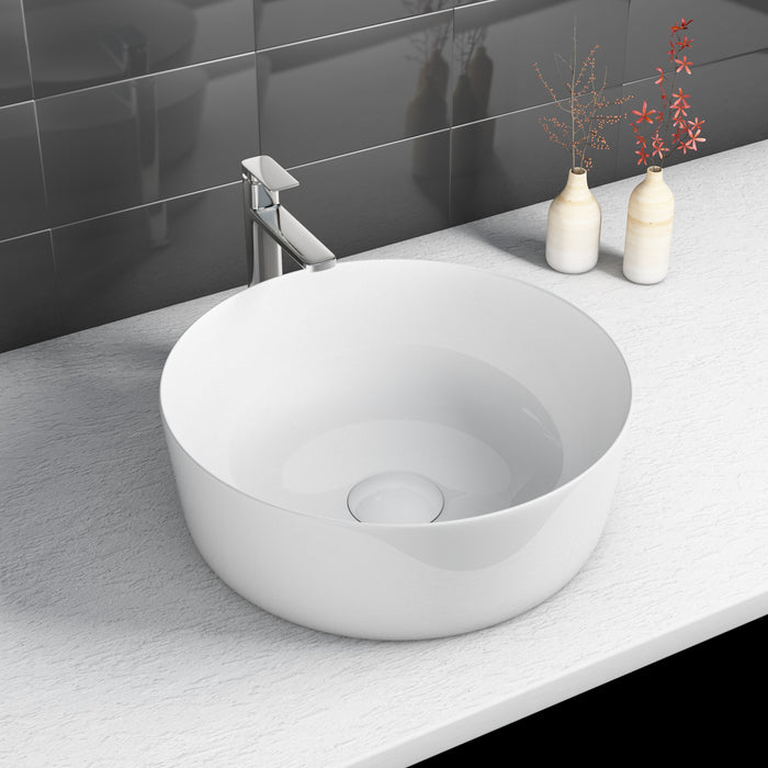 16.5" L x 16.5" W White Ceramic Circular Vessel Bathroom Sink