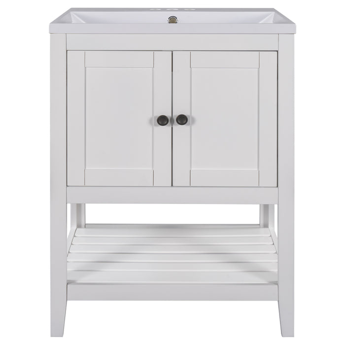 24" Small Bathroom Vanity with Sink Open Shelves Solid Wood Bathroom Vanity Elegant Modern Sleek White