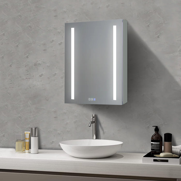 20" W x 26" H Rectangular Frameless Recessed/Surface Mount Left Medicine Cabinet with Mirror and LED