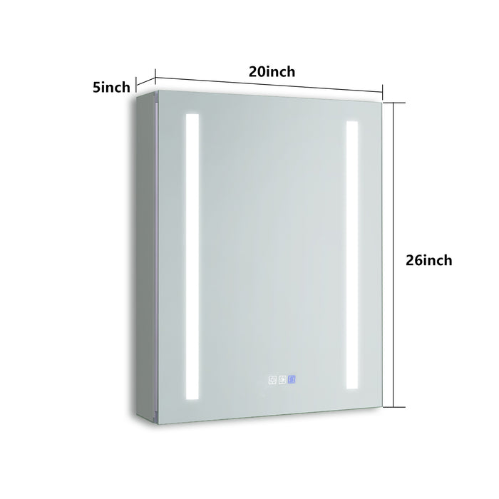 20" W x 26" H Rectangular Frameless Recessed/Surface Mount Right Medicine Cabinet with Mirror and LED