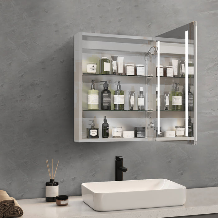 20" W x 26" H Rectangular Frameless Recessed/Surface Mount Right Medicine Cabinet with Mirror and LED