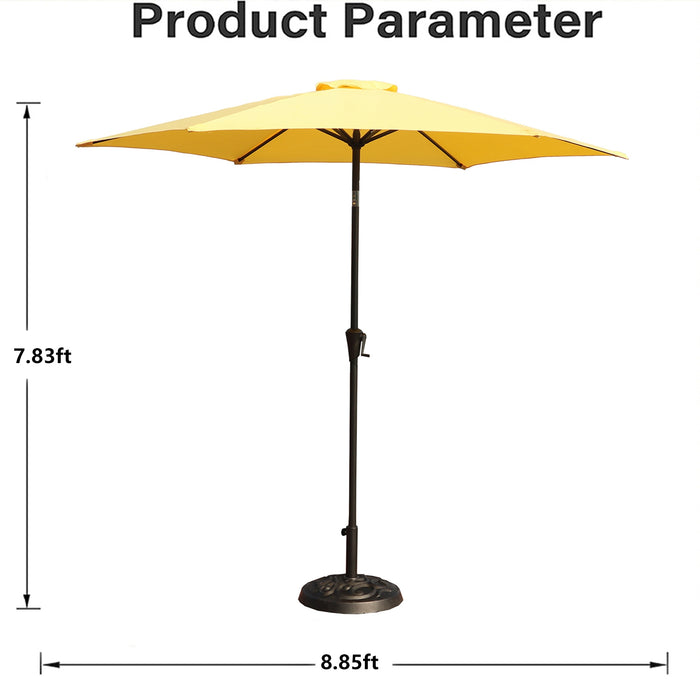 8.8 feet Outdoor Aluminum Patio Umbrella, Patio Umbrella, Market Umbrella with 33 pounds Round Resin Umbrella Base, Push Button Tilt and Crank lift, Yellow