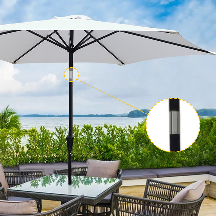 8.8 feet Outdoor Aluminum Patio Umbrella, Patio Umbrella, Market Umbrella with 42 Pound Square Resin Umbrella Base, Push Button Tilt and Crank lift, Creme