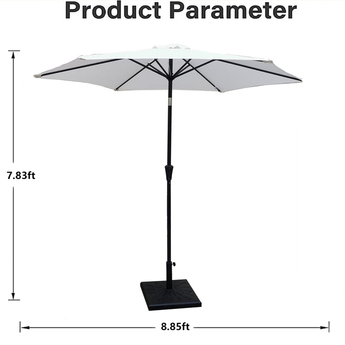 8.8 feet Outdoor Aluminum Patio Umbrella, Patio Umbrella, Market Umbrella with 42 Pound Square Resin Umbrella Base, Push Button Tilt and Crank lift, Creme