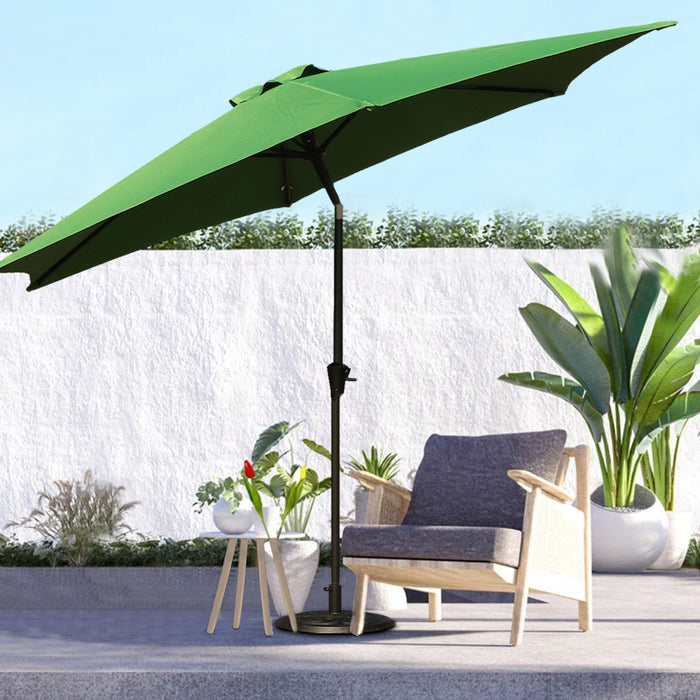 8.8 feet Outdoor Aluminum Patio Umbrella, Patio Umbrella, Market Umbrella with 33 pounds Round Resin Umbrella Base, Push Button Tilt and Crank lift, Green