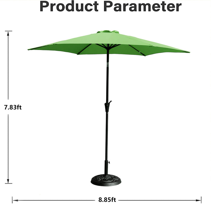 8.8 feet Outdoor Aluminum Patio Umbrella, Patio Umbrella, Market Umbrella with 33 pounds Round Resin Umbrella Base, Push Button Tilt and Crank lift, Green