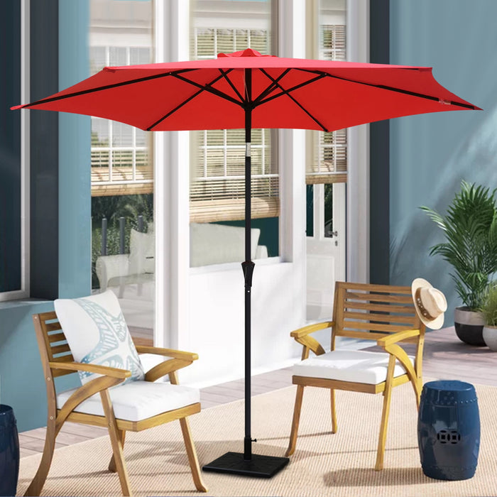 8.8 feet Outdoor Aluminum Patio Umbrella, Patio Umbrella, Market Umbrella with 42 Pound Square Resin Umbrella Base, Push Button Tilt and Crank lift, Red