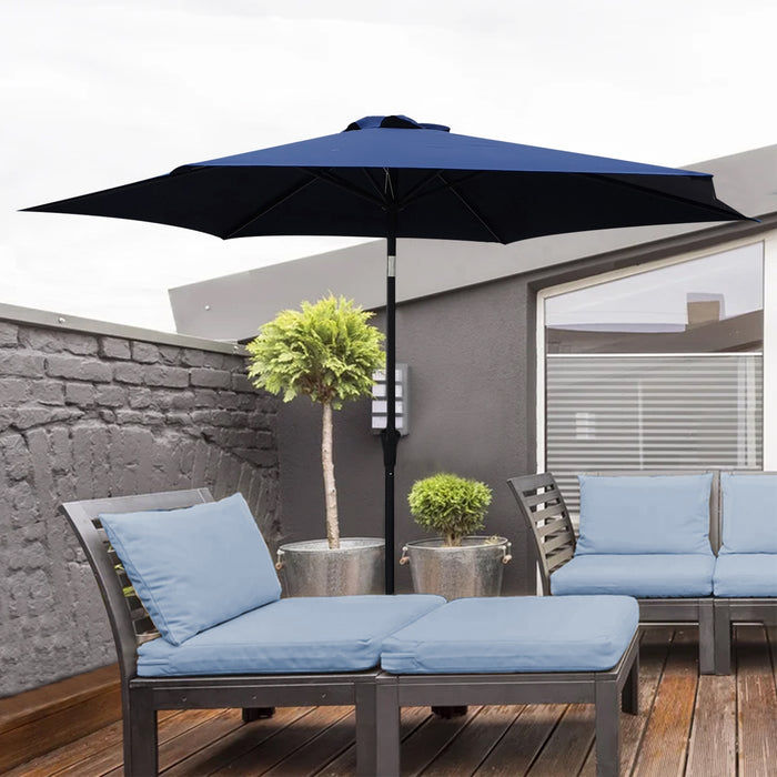 8.8 feet Outdoor Aluminum Patio Umbrella, Patio Umbrella, Market Umbrella with 42 Pound Square Resin Umbrella Base, Push Button Tilt and Crank lift, Navy Blue