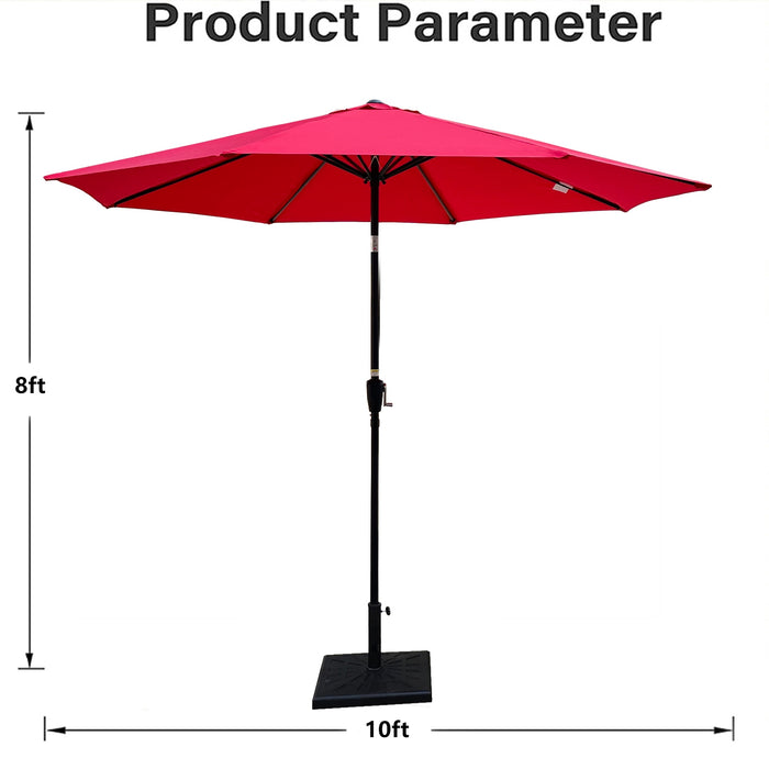 Outdoor Patio Umbrella 10FT(3m)  WITHOUT FLAP ,8pcs ribs,with tilt ,with crank,without base, Red,pole size 38mm(1.49inch)