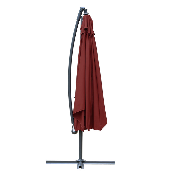 8.7FT Outdoor Adjustable  Hanging Patio Umbrella-small, wine red