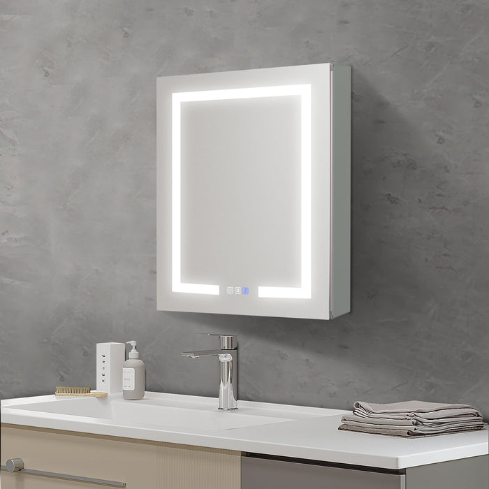 24" W x 30" H Rectangular Frameless Recessed/Surface Mount Left Medicine Cabinet with Mirror and LED