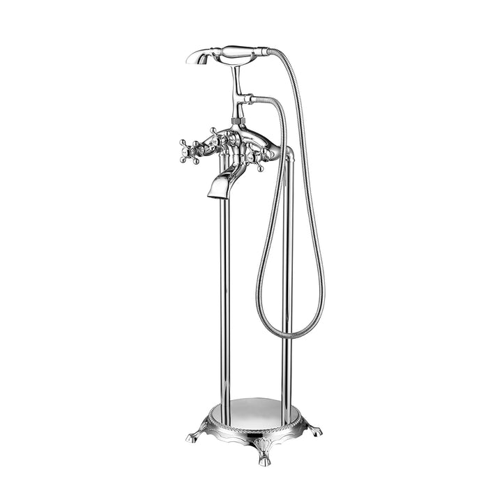 3-Handle Freestanding Bathtub Faucet Claw Foot Tub Faucet Low-arc Floor Mounted Tub Filler with Hand Shower