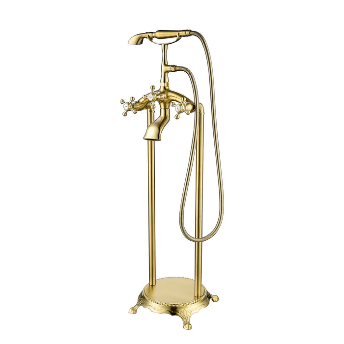 3-Handle Freestanding Bathtub Faucet Claw Foot Tub Faucet Low-arc Floor Mounted Tub Filler with Hand Shower
