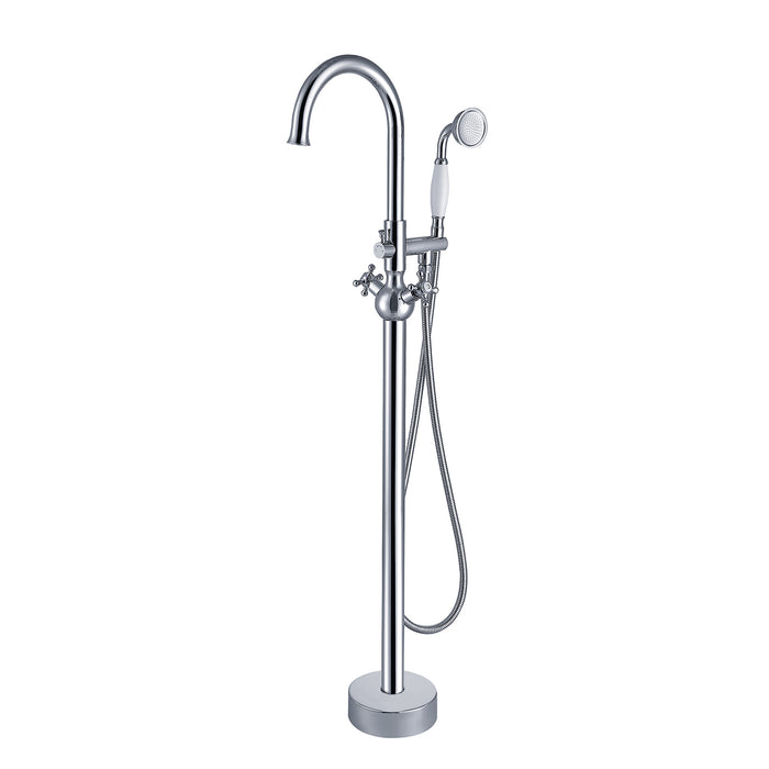 Double Handle Floor Mount Bathtub Faucet with Handheld Shower